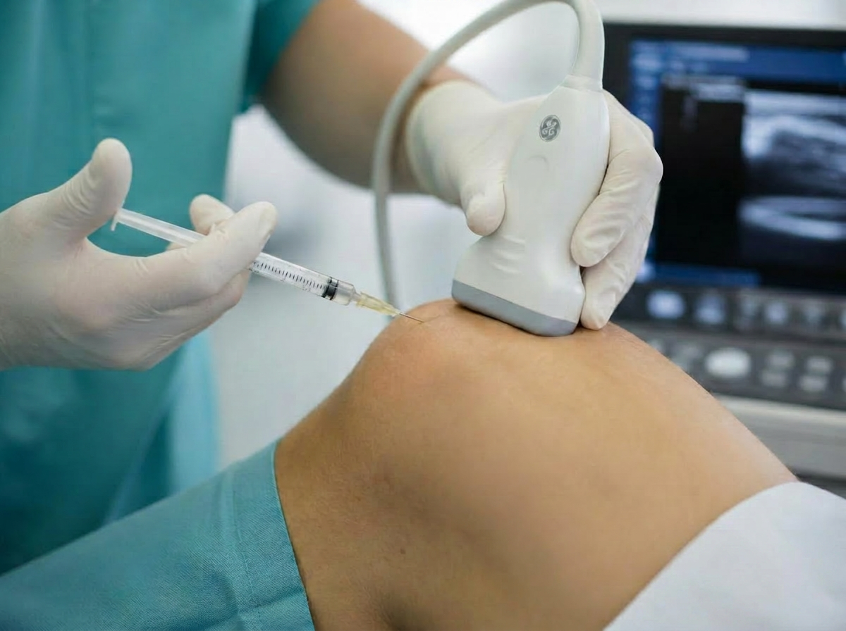 Ultrasound-guided hyaluronic acid knee injection at GB Clinic Oxford