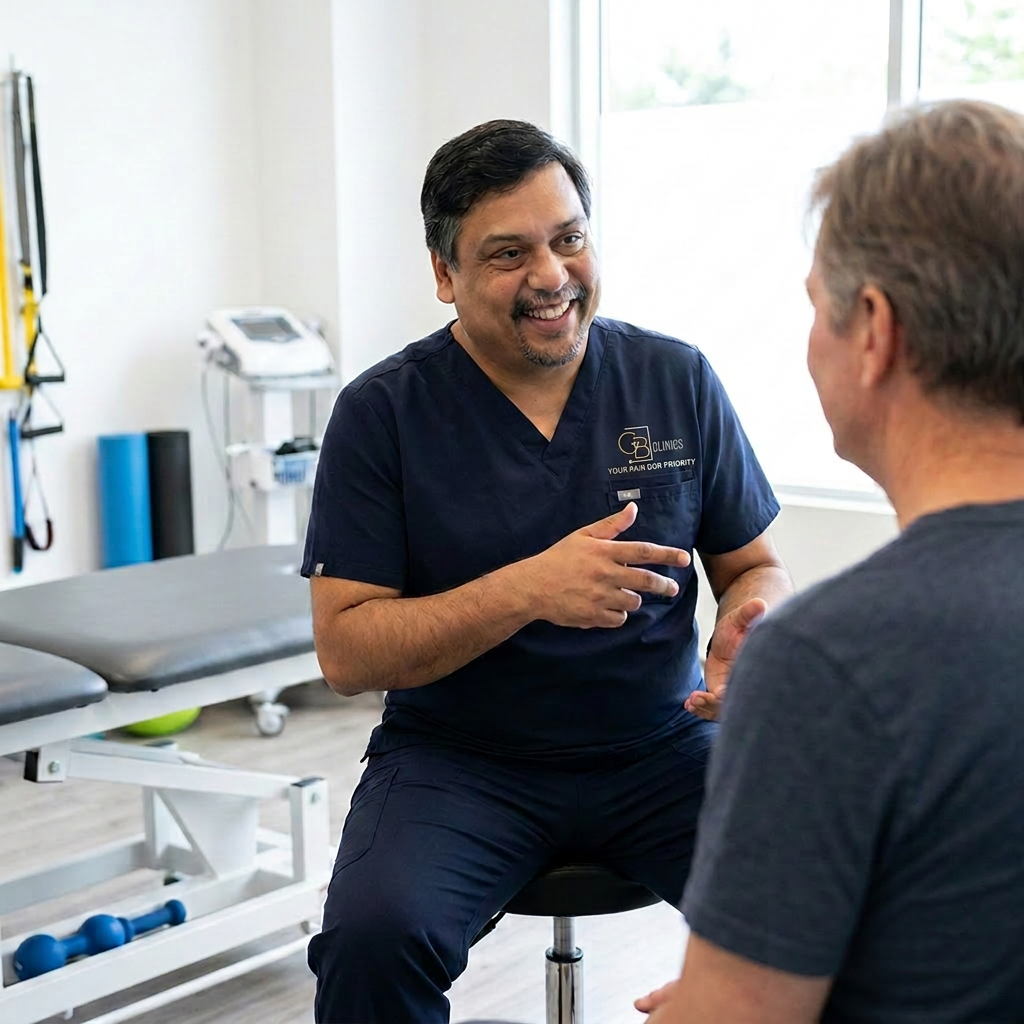 Boobala Chandran Subramanian consulting with a patient at GB Clinic Oxford